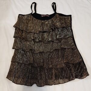 Almost Famous S Metallic Tiered Ruffles Front Spaghetti Strap Tank Top Black